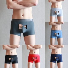 High Quality Men's Boxer Shorts with Funny Cartoon Print Smooth Ice Silk Fabric