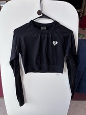 Women’s Best Black Long Sleeve Crop Top Thumb Hole Activewear Workout Wear Large
