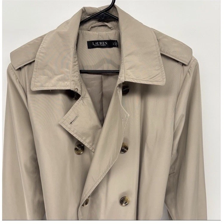 Polo Ralph Lauren Beige Trench Coat Double Breasted Belt Old Money Women Large - Image 2 of 4