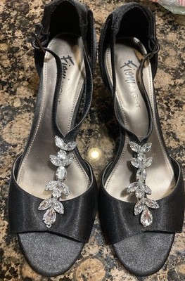 Fiore NIGHT Black Satin Heels  with Rhinestones Night Prom Formal 6.5