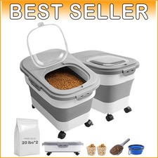Space-Saving 2-Pack Dog Food Storage Containers with Wheels  Scoop - 20LB Each