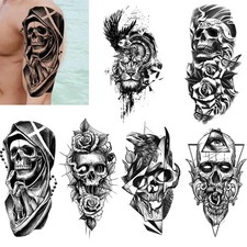 6 Sheets Waterproof Temporary Tattoo Stickers Skull Flower Arm  Body Art Black
