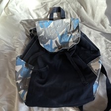 Blue Gray White Camouflage Unisex Kids Fabric Drawstring Backpack, Straps