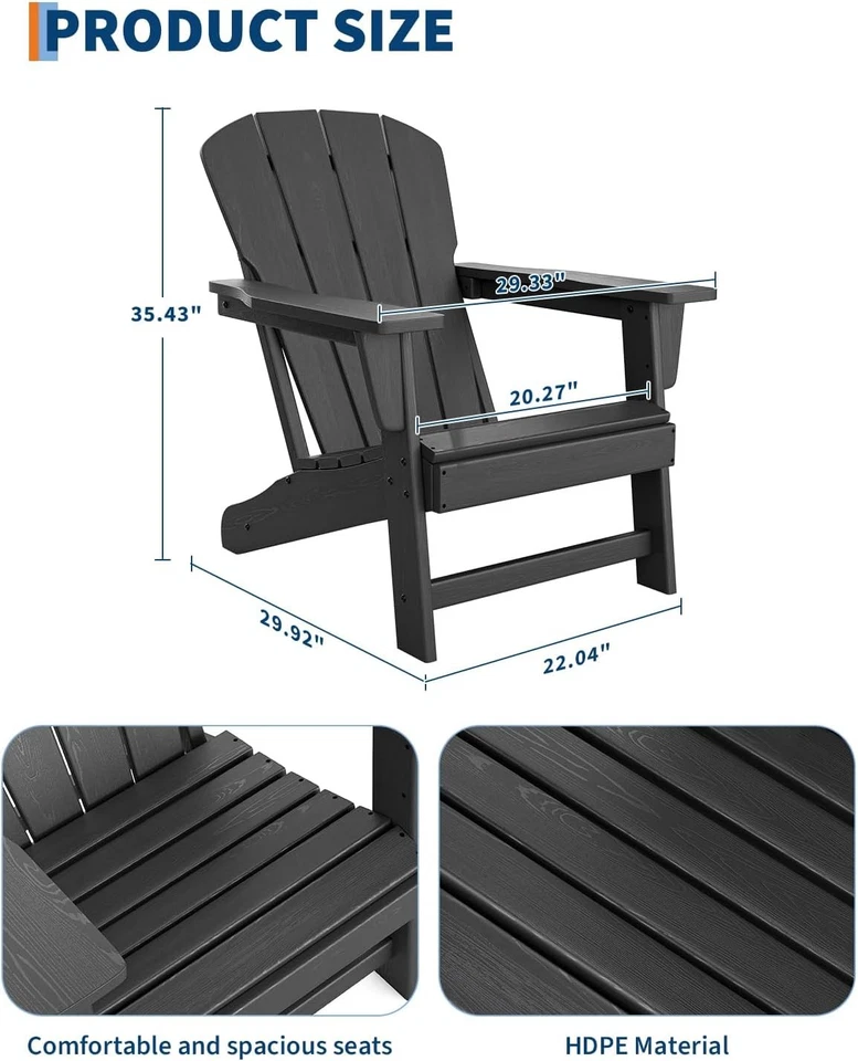 Silla Adirondack para patio, jardín, fogata, plástico HDPE duradero, 350 lb máximo Foto 2 de 4