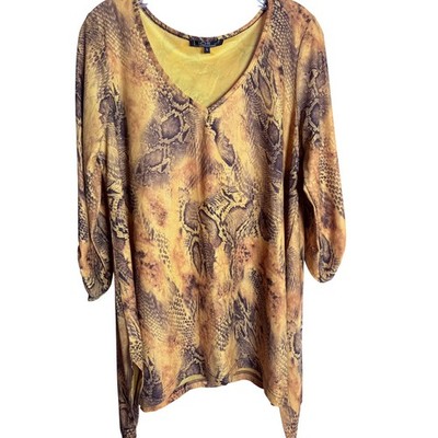 Lior Paris Snakeskin V-Neck Blouse Women Large Yellow S4000 Animal Print