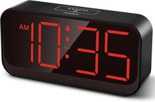 Battery Operated Digital Clock: Cordless Small Alarm Clock for Small, Red