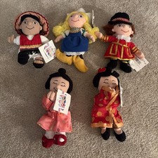Lot of 5 Disney Store It's a Small World Bean Bag Plush Toys Dolls NWT