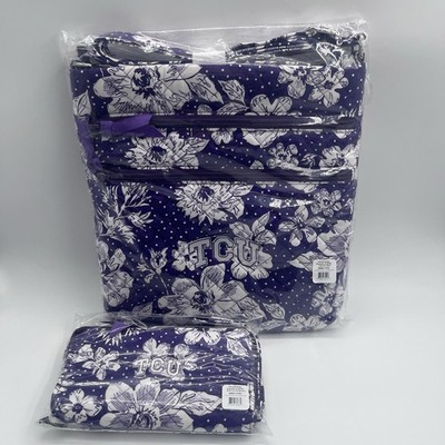 Vera Bradley Triple Zip Hipster Wristlet Purple White Rain TCU Texas Chrisitian