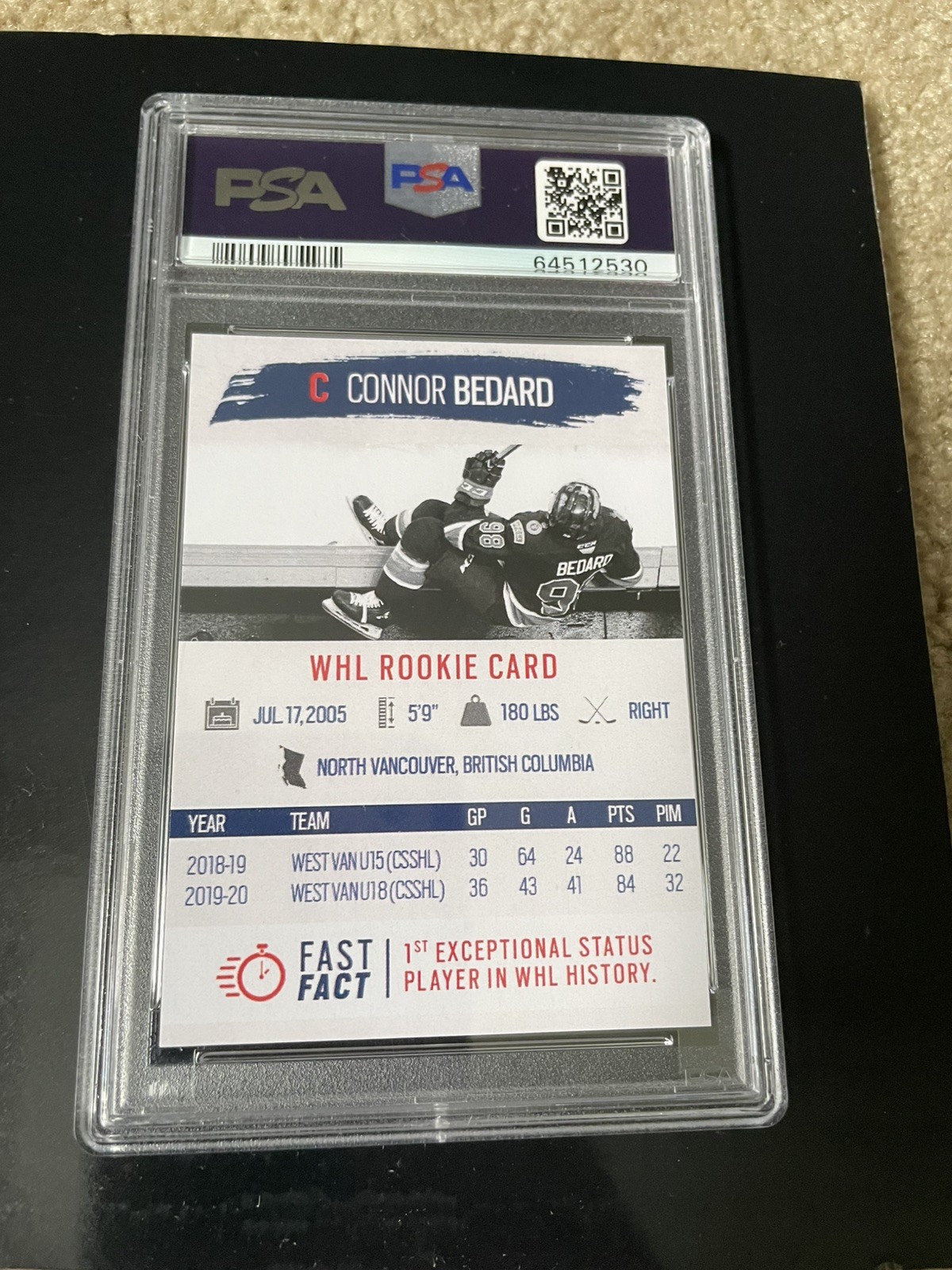 Connor Bedard PSA 10 2020-21 Regina Pats RC Rookie 8630 view 2