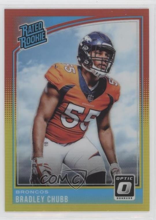 2018 Donruss Optic Rated Rookie Red & Yellow Prizm Bradley Chubb #169 0e5z