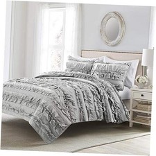 Belle Quilt Queen Size 3 Piece Set Light Grey Full/Queen Light Gray Quilt Set