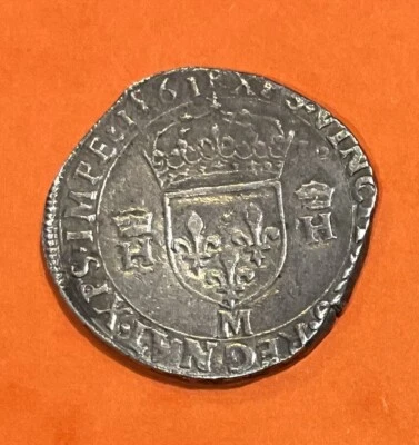 Teston 1561 M Henri II Tête Nu Toulouse TB En argent 9,2 Grs 28 mm - Photo 1/2