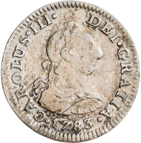☆ HISPANIC SILVER • COLONIAL ½ REAL 1783 • MEXICO FF • CARLOS III ☆ SPAIN ☆C9869 - Picture 1 of 5