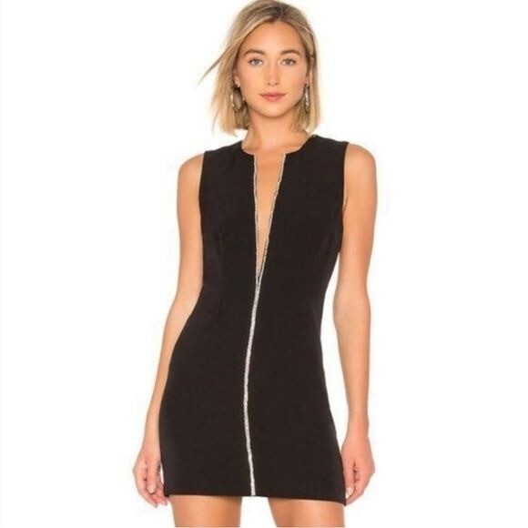 NBD Phineas Mini Dress Size XXS Black Rhinestone Sleeveless Plunge Neck NEW
