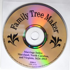 Broderbund Family Tree Maker Data CD  4 Marriage Index MD NC VA 1624-1915