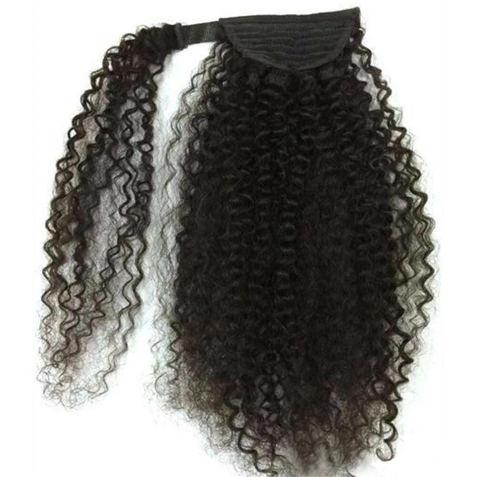 Clip envolvente en cabello humano onda rizada Remy cabello humano cola de caballo Foto 4 de 4