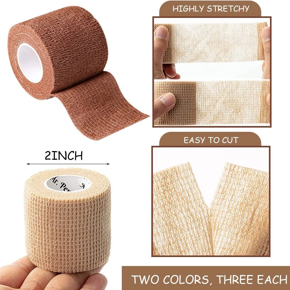 Self Adhesive Bandage Cohesive Bandages 6 Pack Elastic Wrap 5CMX4