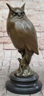 THE OWL ART DECO BEAUTIFUL BRONZE STATUE SCULPTURE ON MARBLE REAL BRONZE GIFT
