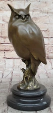 THE OWL ART DECO BEAUTIFUL BRONZE STATUE SCULPTURE ON MARBLE REAL BRONZE GIFT