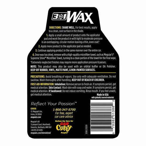 Meguiar's 3-in-1 LIQUID CAR WAX CLEAN POLISH PROTECT Swirls Water Spots & Blemis - Picture 10 of 12
