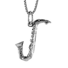Sterling Silver Saxophone 3D Pendant / Charm, Italian Box Chain