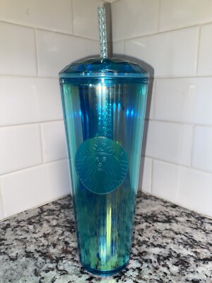 NEW Starbucks Summer 2021 Blue Iridescent Dome Top Cold Cup Tumbler Venti 24oz