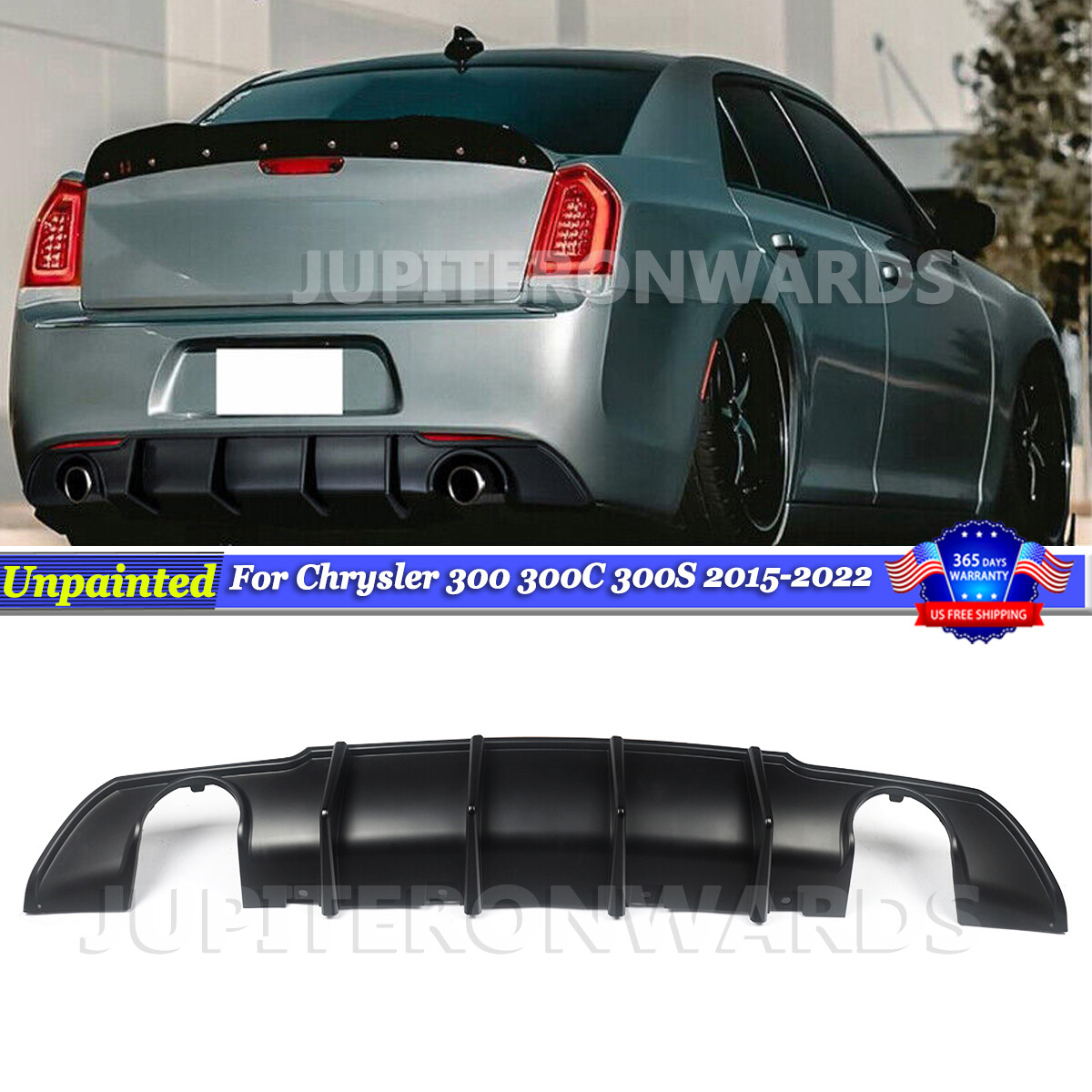 SRT Rear Valance Glossy Black Rear Diffuser For 2015-2023 Chrysler 300 ...