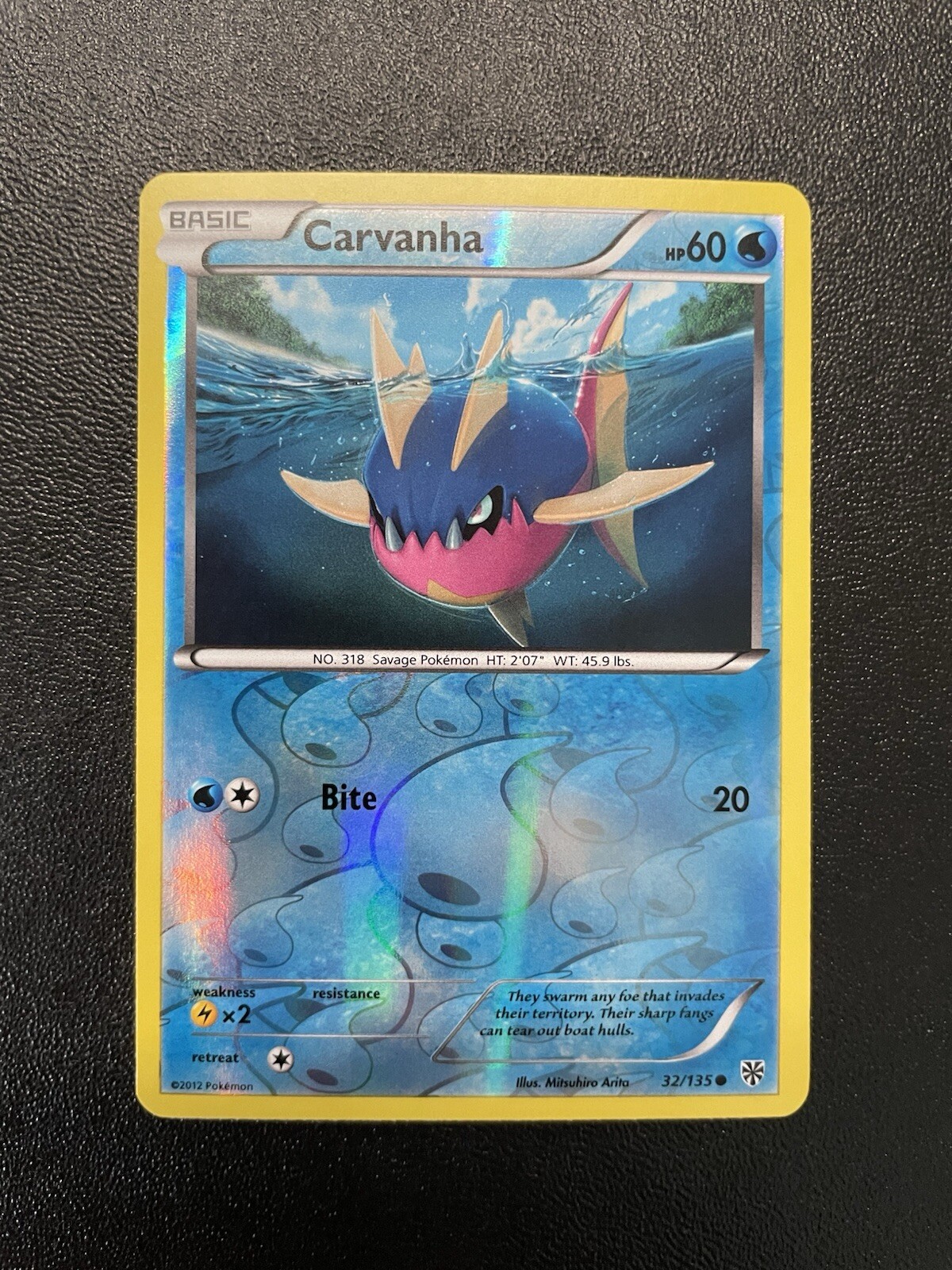 Carvanha 32/135 Reverse Holo Black White Plasma Storm Rare Pokemon Card NM