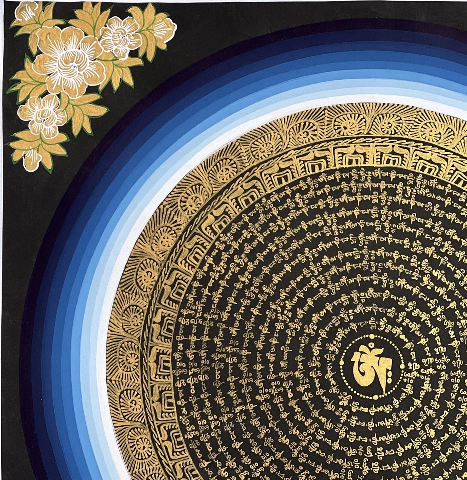 PINTURA THANGKA TIBETANA MEDITACIÓN MANDALA MANTRA HUM MANTRA ORIGINAL OM MANI PADME Foto 2 de 4