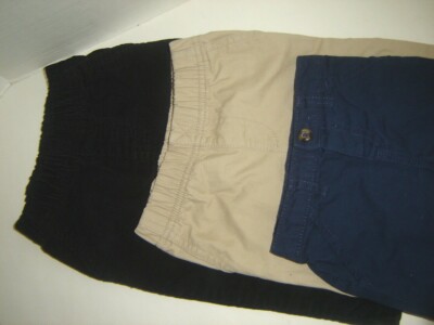 CARTER'S Boys Pants 3 PACK Black Navy Khaki Cotton Pull On Bottoms 12M