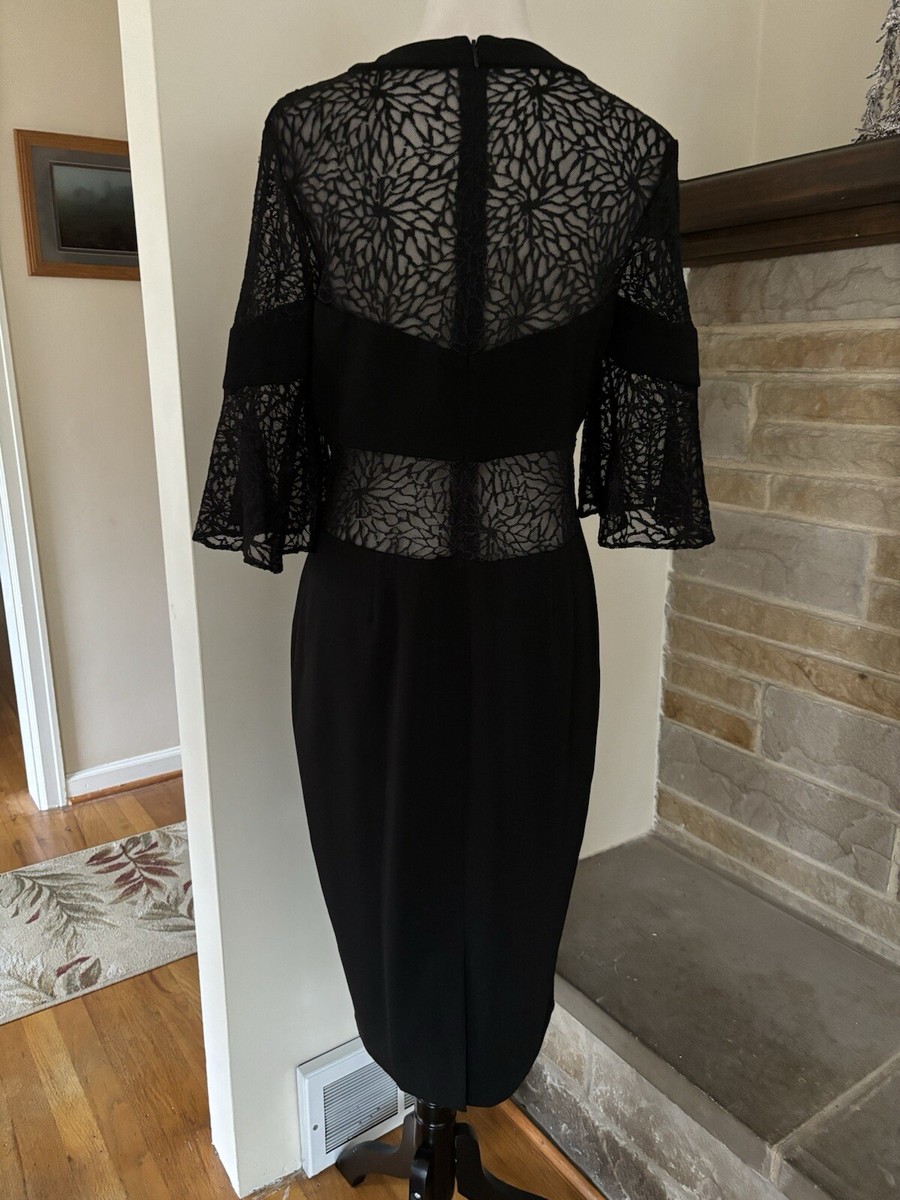 Jay Godfrey black lined dress w/sheer lace shoulder midriff sleeve sz 12  NWOT
