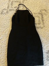 LUSH Scalloped Little Black Dress Criss Cross Back LBD Fitted Medium 2