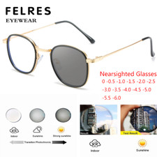 Men Women Square Photochromic Myopia Nearsighted Glasses Outdoor Sunglasses New