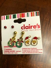 NEW Claire's 3 Pair of Christmas Stud Earrings