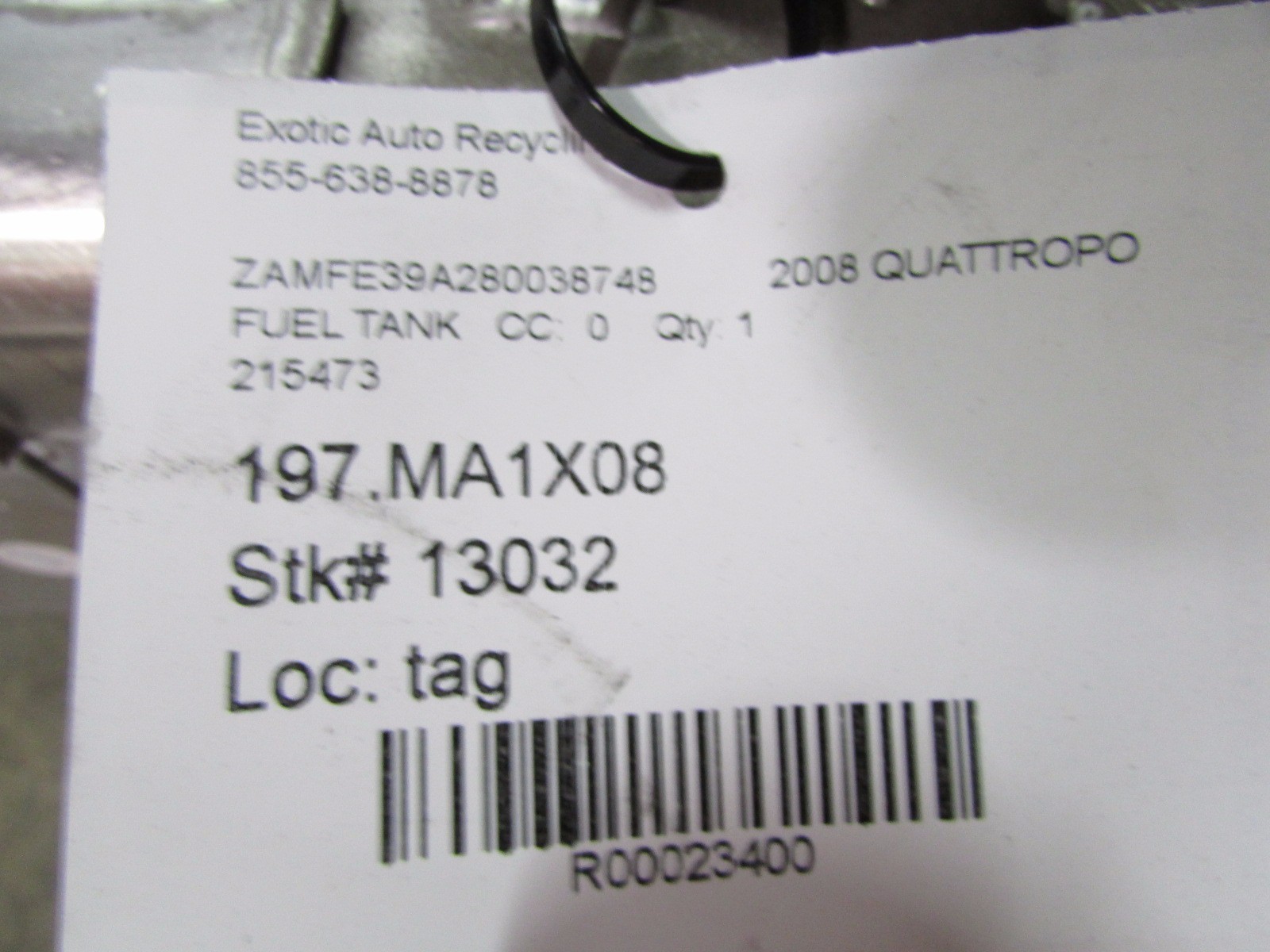 Maserati Quattroporte Fuel Tank, Gas Tank, Used P/N 215473