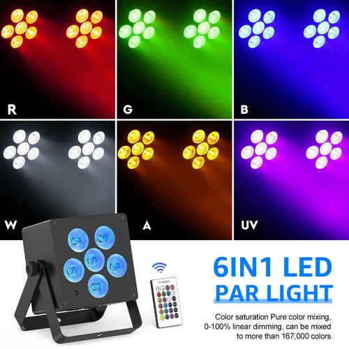 Wireless Rechargeable 6 in 1 Par Light RGBWA+UV DJ Disco Stage Lighting DMX512 - Picture 2 of 18