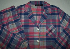 NWT Lauren Ralph Lauren PINK/BLUE/IVORY PLAID Flannel Classic Pajama Set XL SOFT