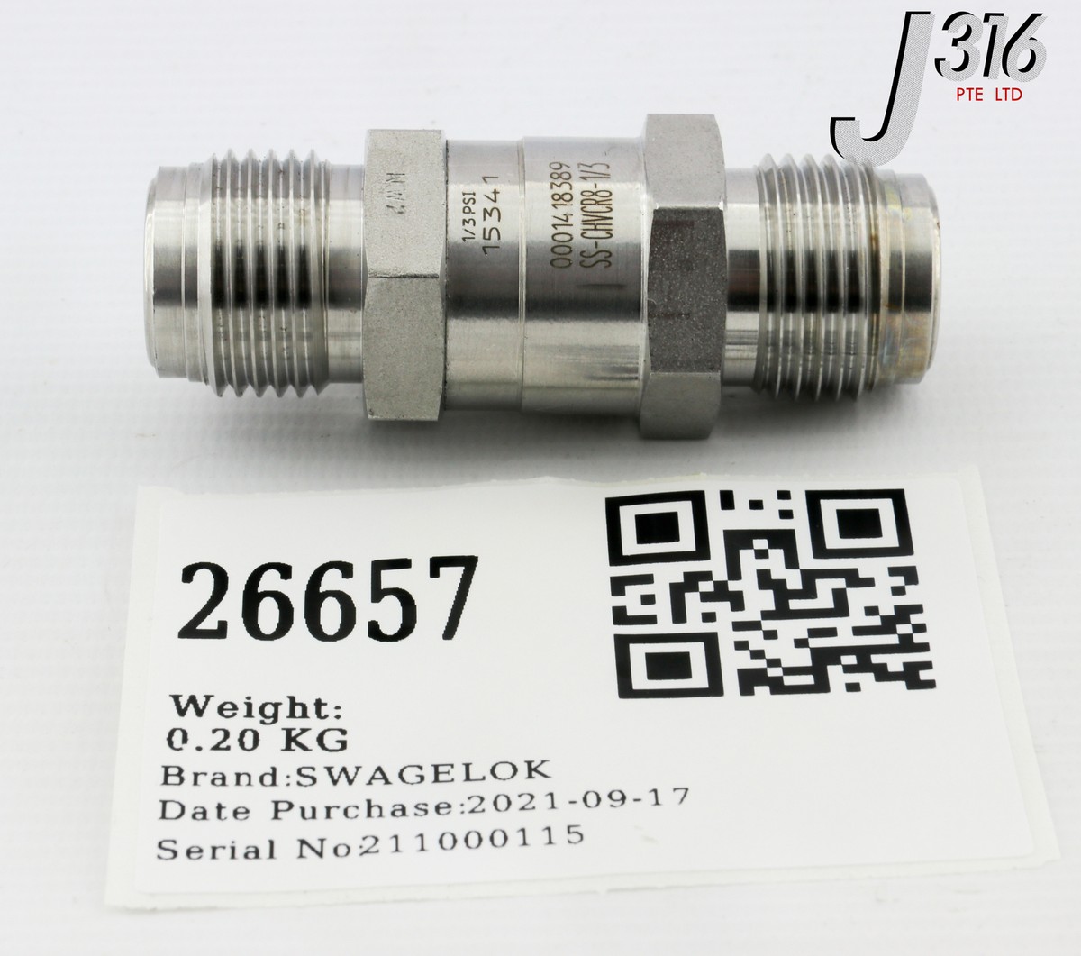 26657 SWAGELOK POPPET CHECK VALVE SS-CHVCR8-1/3 | eBay