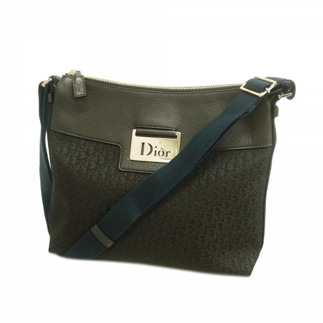 5Da0914 Christian Dior sac bandoulière trotteur toile cuir noir argent quincaillerie