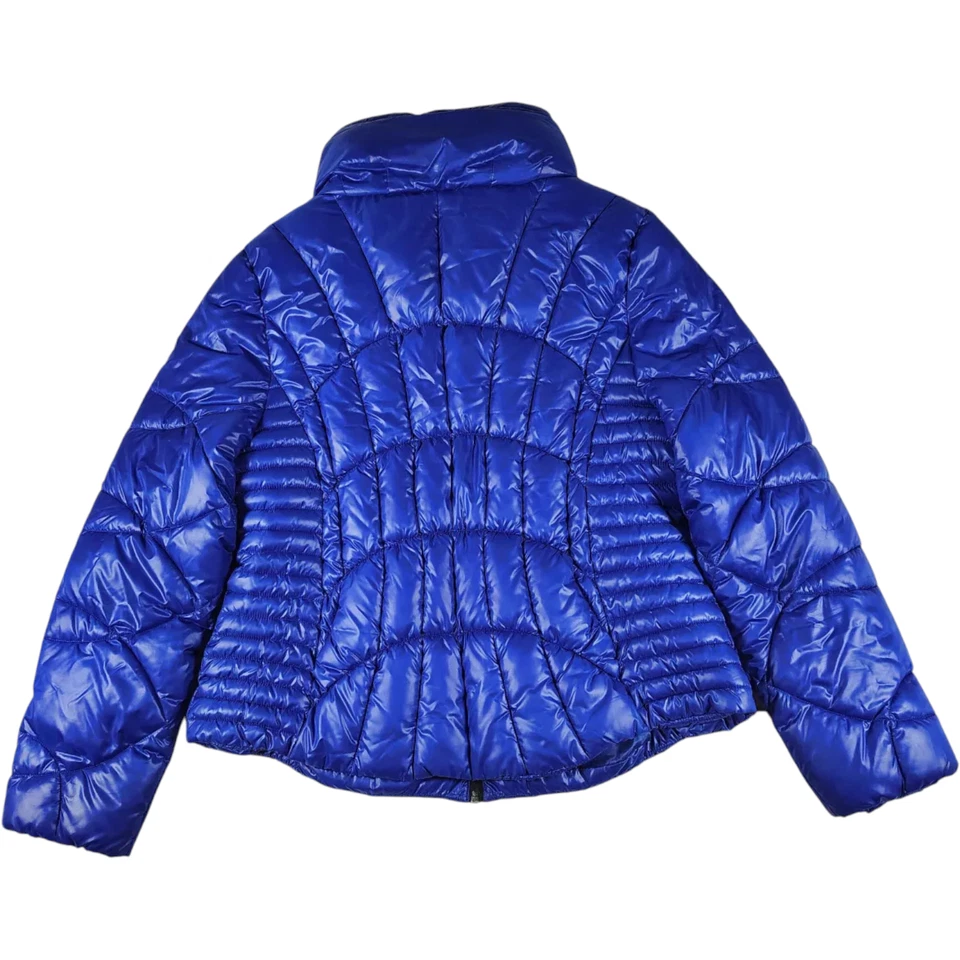 Guess Women's Puffer Jacket Quilted Coat Full Zip Blue Silver Zippers - XL - Image 2 of 4
