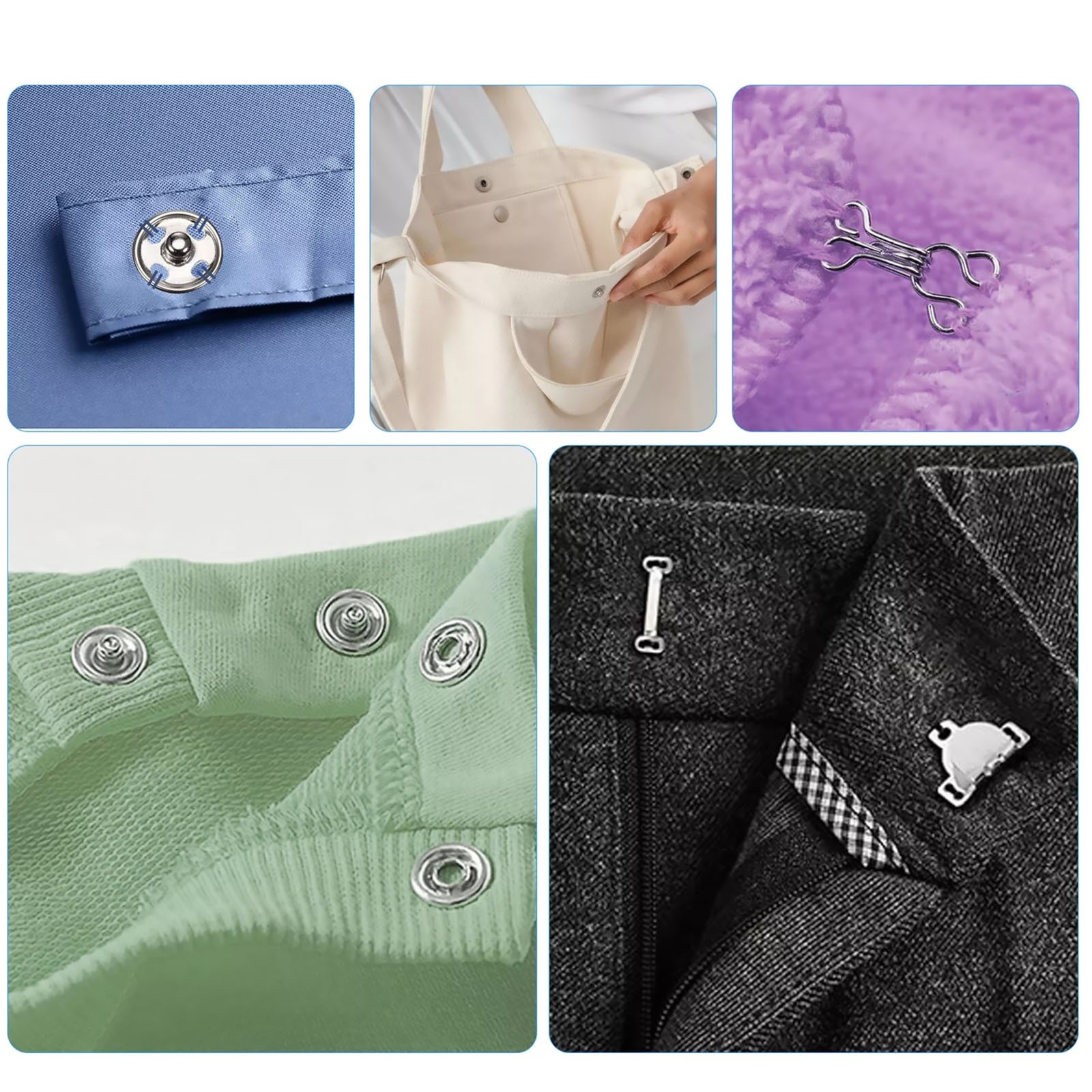 100 Pair 3 Styles Sewing Hook & Eye Closure Snap Fastener Clothing Fixing Tool