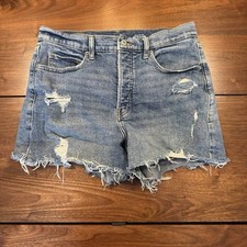 Old Navy Sky Hi A Line Jean Shorts Womens Sz 12 Button Fly Higher Rise Med Wash