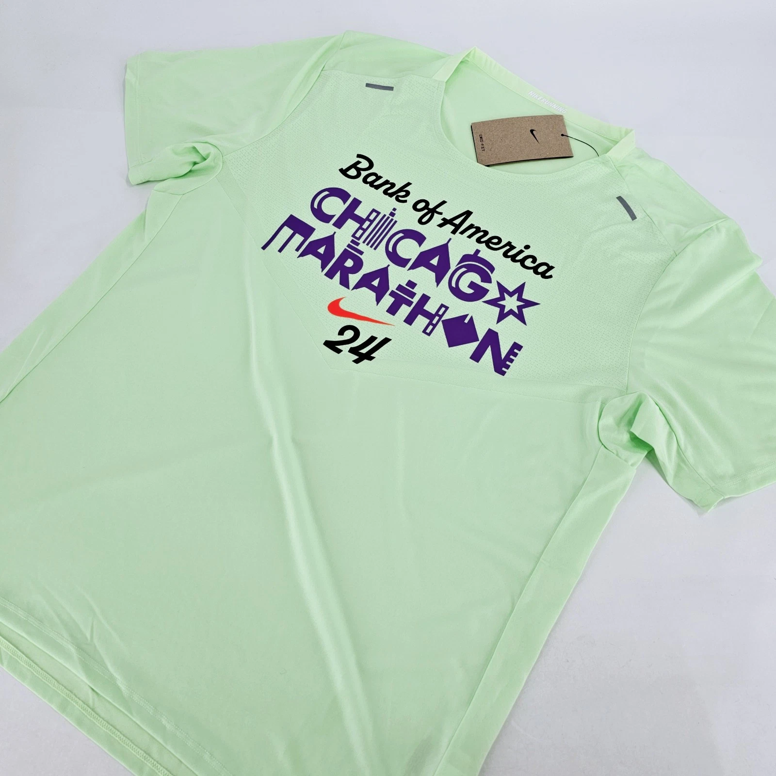 Nike Chicago Marathon 2024 Running Shirt Mens LARGE L Mint Green Active NEW