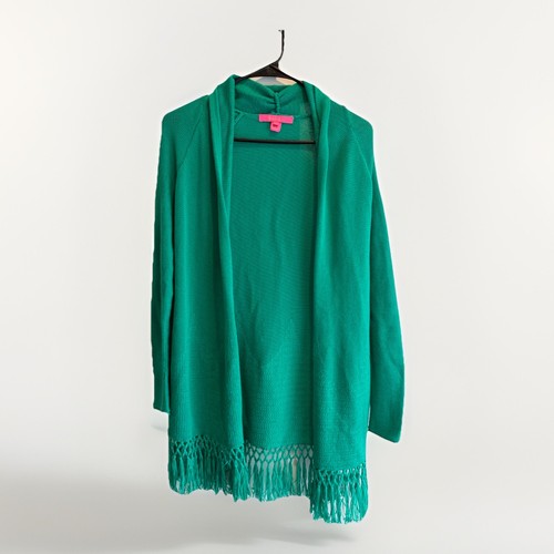 Lilly Pulitzer Tatum Fringe Cardigan Hosta Green XXS Cotton Blend GUC