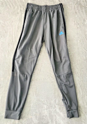 Adidas Track Pants Mens Small Gray Blue Accent Spellout 3 Stripes