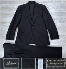 7995 2022 Brioni "Ventiquattro" Charcoal Navy Blue Stripe Suit, 38R 40R 50R 34W
