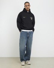 River Island Mens Hoodie Black Oversize Fit Racing Lightweight Sweatshirt Top