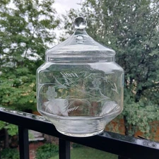 Vintage Etched Glass Candy Jar with Lid – Floral Apothecary Storage Canister