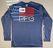Columbia PFG Rash Guard Omni-Shade T-Shirt USA Flag Patriotic Mens Sz L Blue