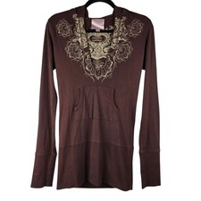 Romeo  Juliet Couture Hoodie XL Brown Graphic Boho Y2K Indie Top Soft Grunge